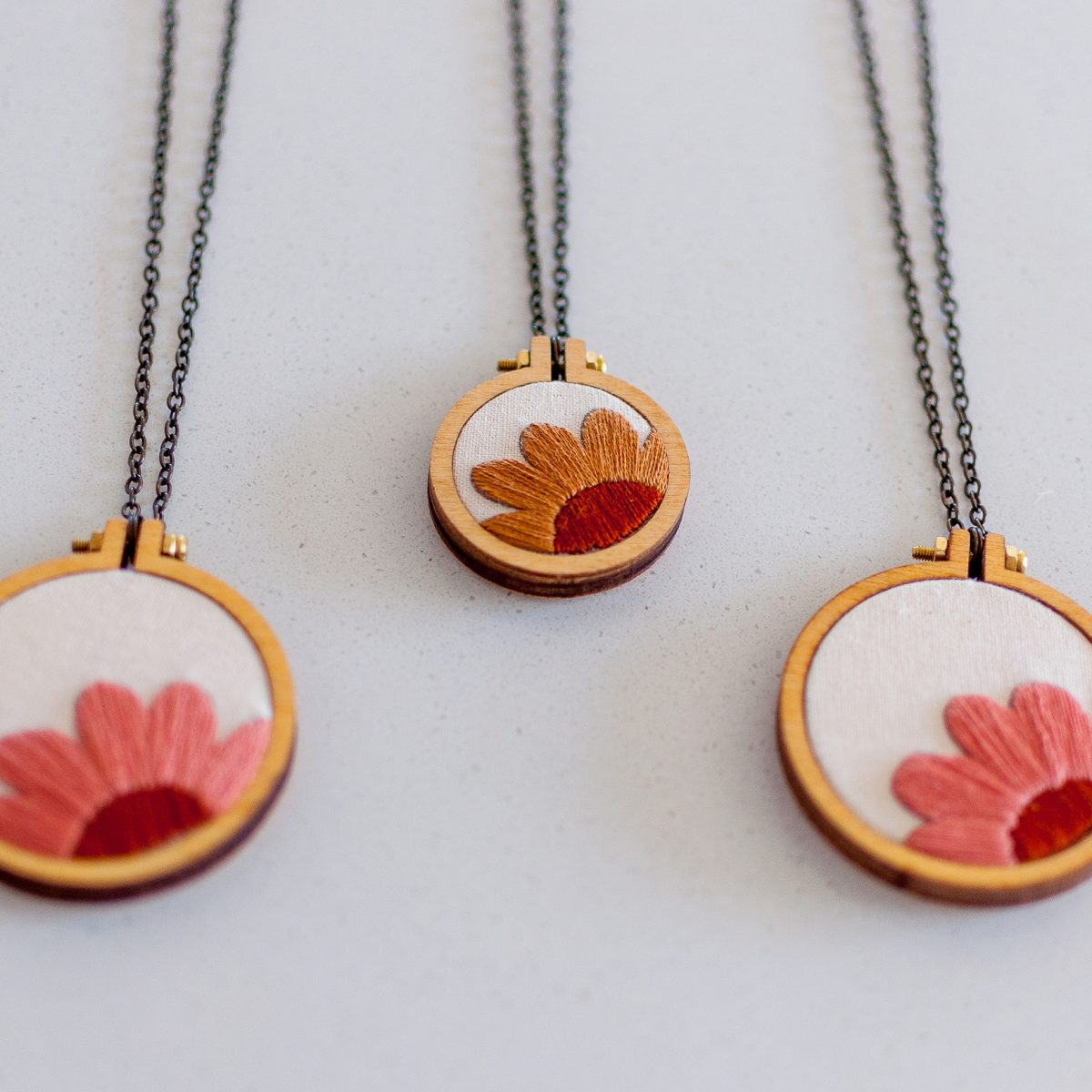 Daisy Hoop Embroidered Pendant Necklace